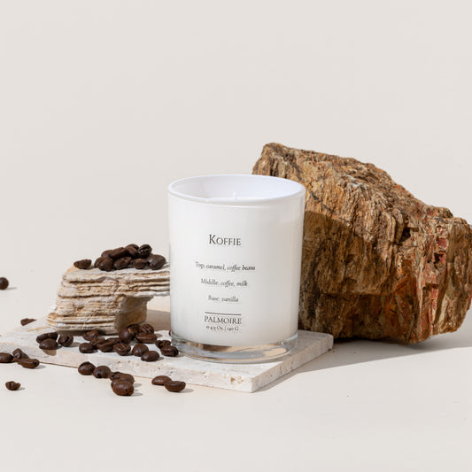 Koffie Candle + Wood Tray - PALMOIRE