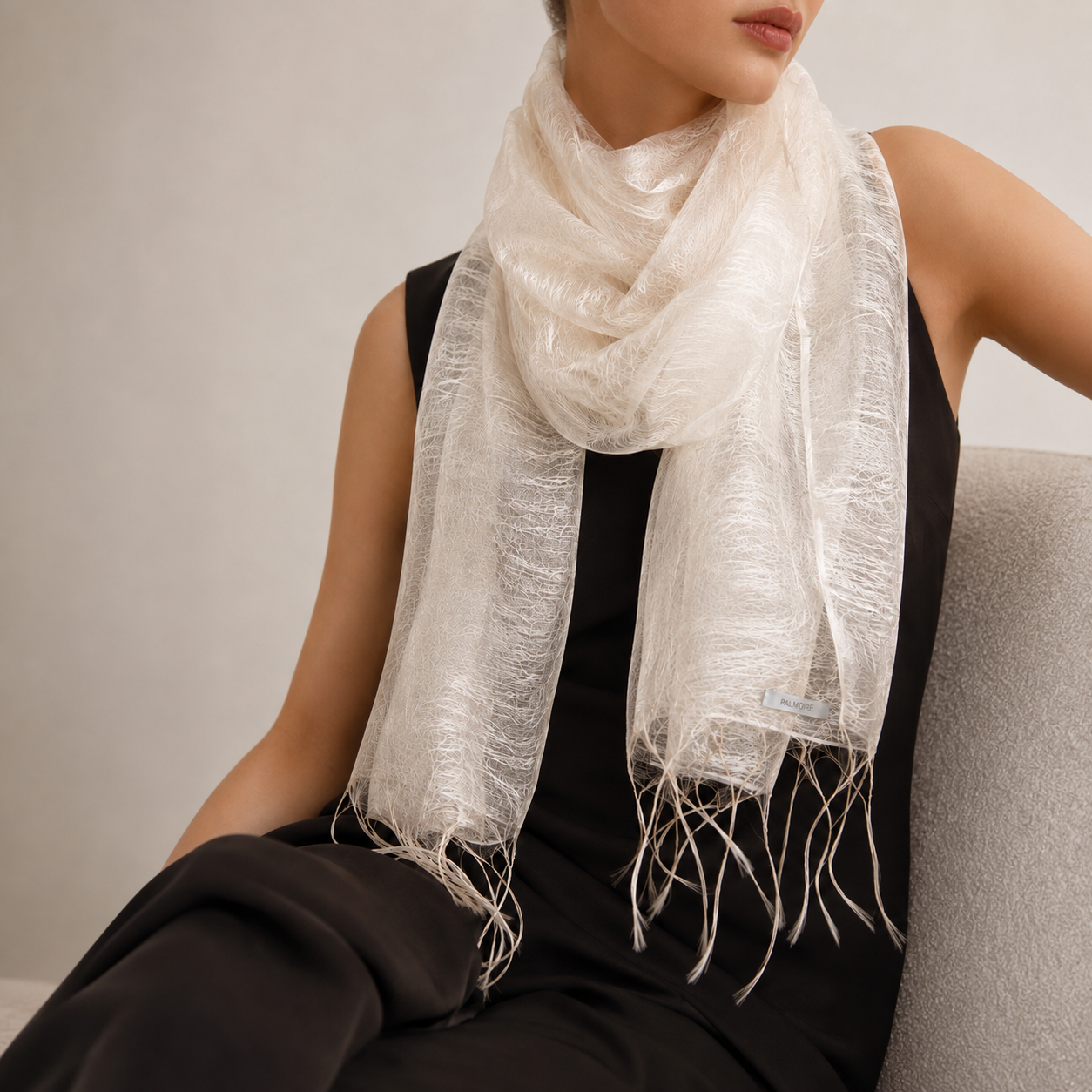 Ivory White Mulberry Silk Scarf - PALMOIRE