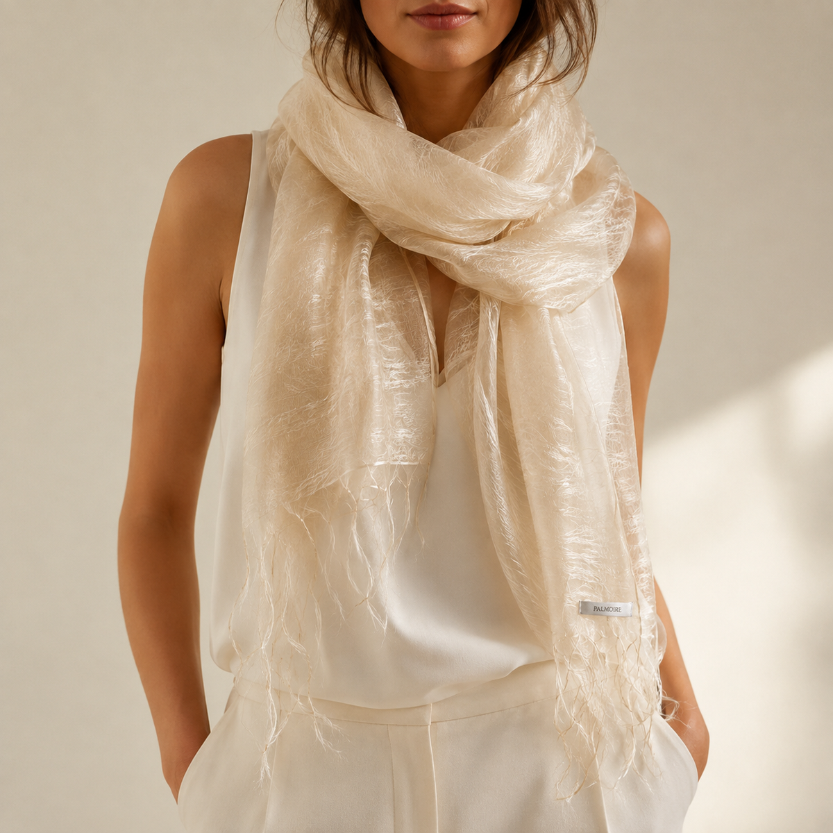 Warm Beige Mulberry Silk Scarf - PALMOIRE